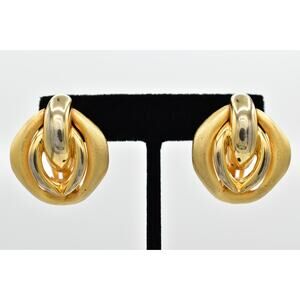 Erwin Pearl Vintage Clip On Earrings Brushed Gold Shiny Chunky PEP Signed BinBF